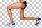 Stretching legs, fitness and woman training. Warm up, exercise and athlete runner with a stretch before a workout, cardio or running on isolated on a png background