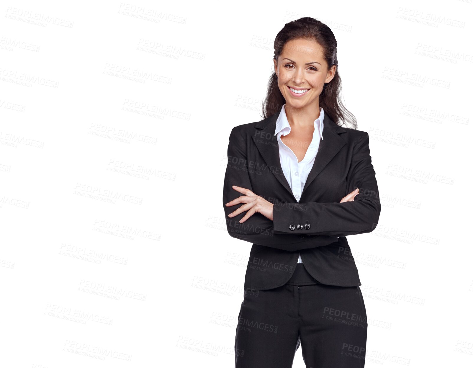 Buy stock photo Business, portrait and happy woman with arms crossed on isolated, transparent and png background. Face, proud and female leader smile for vision, mission and empowering career, goal and confident