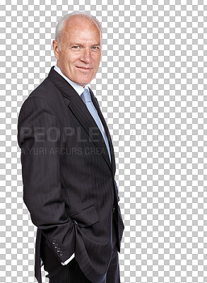 Buy stock photo Senior, business and portrait of confident man on isolated, png and transparent background. Corporate fashion, professional ceo and happy male entrepreneur with confidence, success mindset and pride