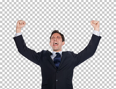 Successful and excited business man cheering with joy while