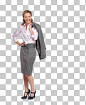 Business woman leadership, success and lawyer, smile with vision and portrait isolated on a png background. Career, corporate legal employee and professional mockup, female attorney and law advocate