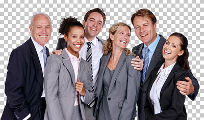 Buy stock photo Group, portrait business people isolated on transparent, png background in corporate teamwork, support and smile. Happy employees or diversity team of men and women in professional job collaboration