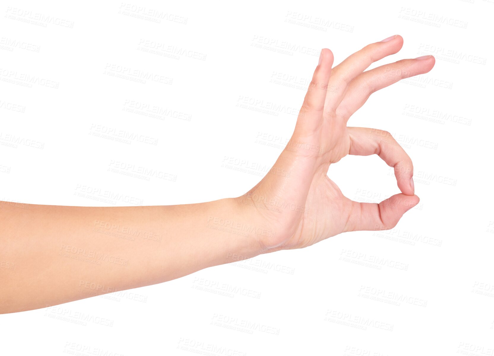 Buy stock photo Okay, sign and hand of woman on png, isolated and transparent background for opinion, vote and yes. Advertising, review and girl with ok gesture for agreement, good job and perfect icon