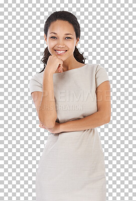 Portrait, business and black woman smile and success in Atlanta. Happy female model, entrepreneur and worker with motivation, happiness and trust in management isolated on a png background