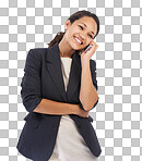 Business, black woman and phone call for communication, connection and female. African American girl, ceo or lady with smartphone, talking or conversation for deal isolated on a png background