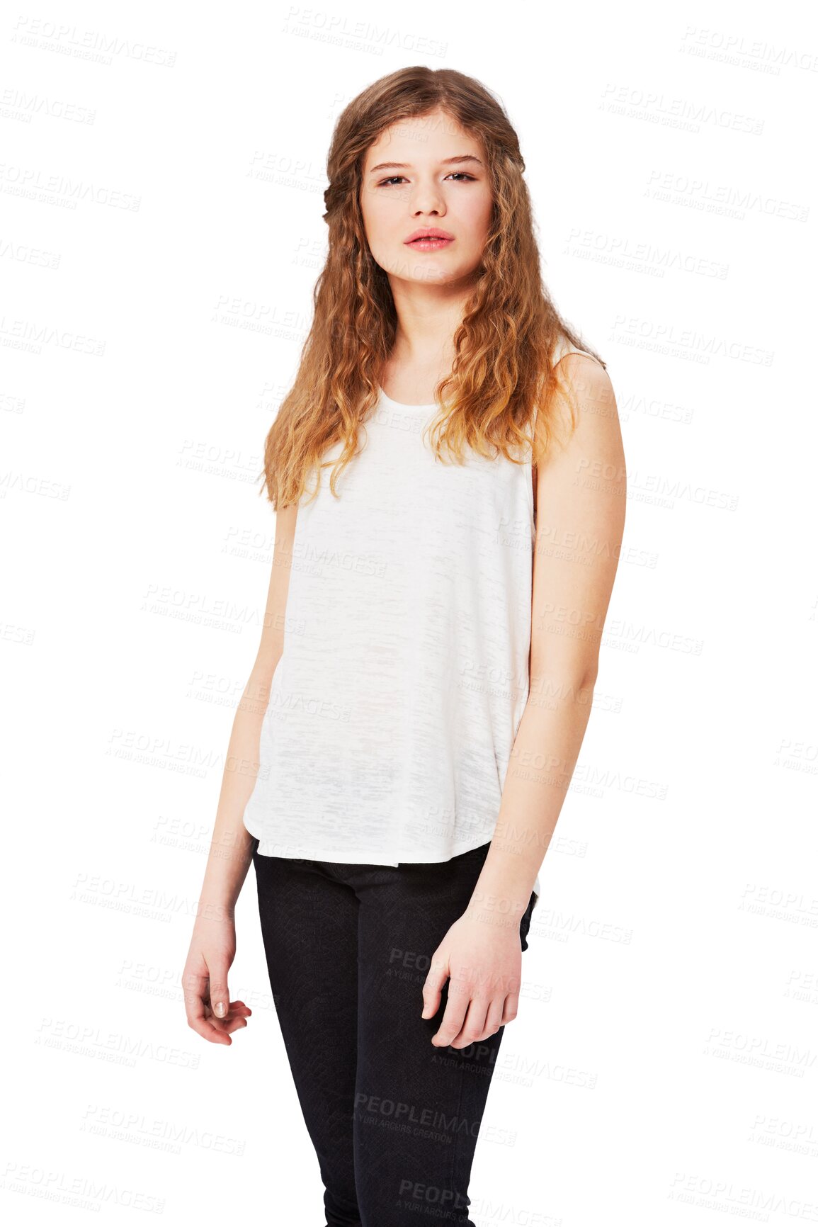 Buy stock photo Beauty, fashion and portrait of female teenager on png background for stylish gen z and trendy style. Confident, young and cool girl model isolated on transparent for casual clothes and clothing