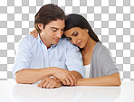 Couple touch, hand holding and love of adult romance. Smile, happiness and care of woman and man together with diversity and relax lifestyle feeling happy and calm isolated on a png background