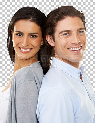 Buy stock photo Happy couple, portrait and smile together in relationship with love and romance bonding. Woman and man face smiling in happiness from romantic partner isolated on a transparent, png background