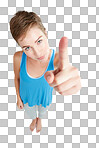 Portrait, top view and woman pointing to space, angry and lady. Face, female and girl with gesture for blame, upset and nagging with problems, frustrated and bossy isolated on a png background
