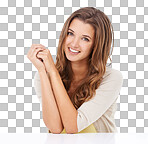 Portrait of a beautiful young woman looking relaxed in the studio isolated on a png background