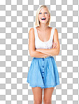 Happy, laugh and portrait of woman normal and relax on mockup, space. Face, laughter and girl model laughing, casual, young and confident, real and joy while isolated on a png background
