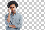 A handsome man with a headache isolated on a png background