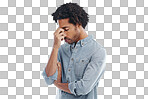 Shot of a man in studio looking stressed isolated on a png background