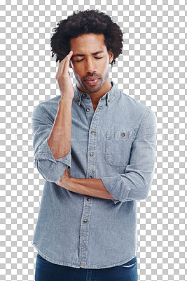 A handsome man with a headache isolated on a png background