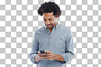 A handsome man using his mobile phone isolated on a png background