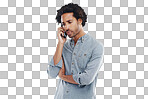 A handsome man talking on his mobile phone isolated on a png background