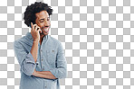 A handsome man talking on his mobile phone isolated on a png background