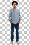 Portrait of a handsome man in studio with his hands in his pockets isolated on a png background