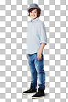 Cute preteen boy wearing trendy attire while isolated on a png background