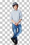 Studio shot of a preteen boy in casual wear isolated on a png background