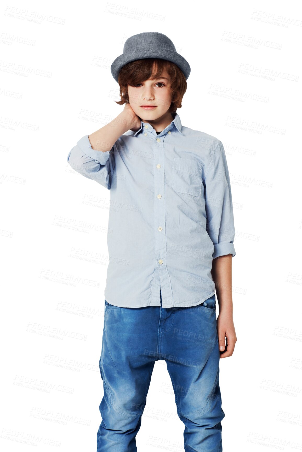 Buy stock photo Portrait, fashion and boy with casual outfit, streetwear and confident human isolated against transparent background. Face, male child or young person with a hat, wellness and trendy clothes with png