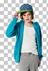 Cute preteen boy wearing trendy clothing while isolated on a png background	