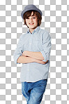 Cute preteen boy wearing trendy attire while isolated on a png background