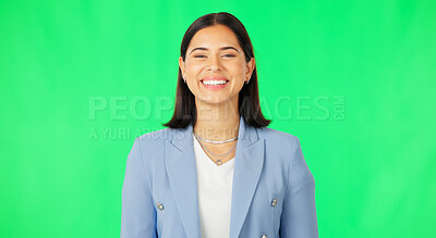 Buy stock photo Smile, business woman and portrait with green screen and happy and relax in studio. Female person, pride and model from Italy with corporate and trendy fashion with clothing and confidence with style
