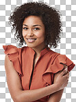 Cropped image of a confident african american woman smiling at the camera in isolated on a png background	