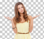 Attractive woman looking confused on isolated on a png background