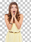 Attractive woman standing with her hands on her face on isolated on a png background