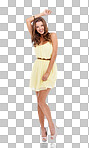 Full-length portrait of an attractive woman laughing isolated on a png background