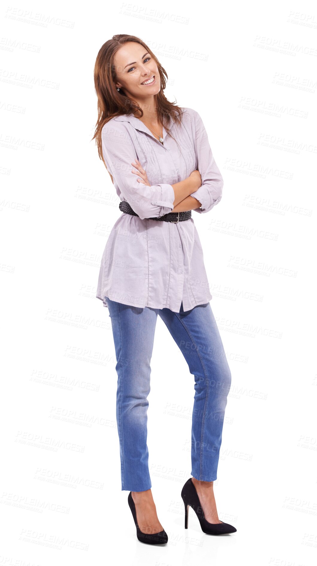 Buy stock photo Woman, smile and portrait with fashion clothing isolated on a transparent, png background. Happy, young female person and youth face with trendy, style and fashionable clothes with happiness