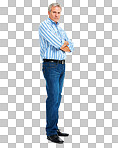 portrait of a serious looking mature man isolated on a png background