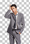 Profile of a thoughtful businessman isolated on a png background