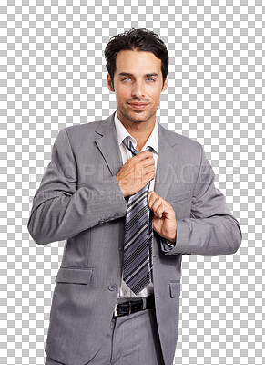 Buy stock photo Business man, portrait and professional style or fashion of a model for motivation or success. Corporate male person isolated on transparent, png background with a smile, happiness and formal clothes