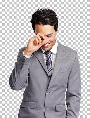 Buy stock photo Business man, laughing and funny model with professional style or fashion for motivation. Corporate male person isolated on transparent, png background with happiness, laugh and formal clothes