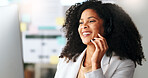 Happy female customer service agent smiling while working in a call centre, talking to a client with a headset. A helpful saleswoman assisting customers with purchase orders and questions online