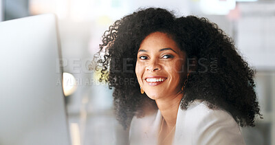 Female entrepreneur smiling and looking happy while sitting at her computer and feeling confident about her startup business. Friendly psychologist answering questions and giving advice online
