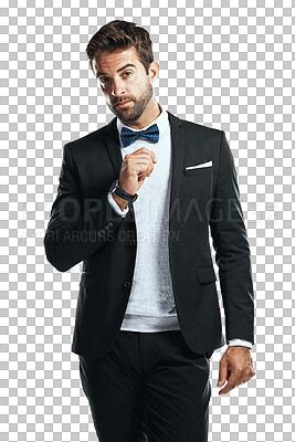 A handsome man wearing a tuxedo isolated on a png background