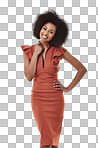 Cropped view of a beautiful ethnic woman with one hand on her hip isolated on a png background