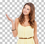 An attractive woman showing you some copyspace isolated on a png background