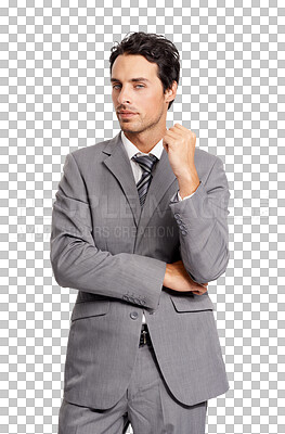 Buy stock photo Confident, corporate and portrait of business man on isolated, png and transparent background. Smug, professional suit and serious male entrepreneur with confident ego, pride and power for manager