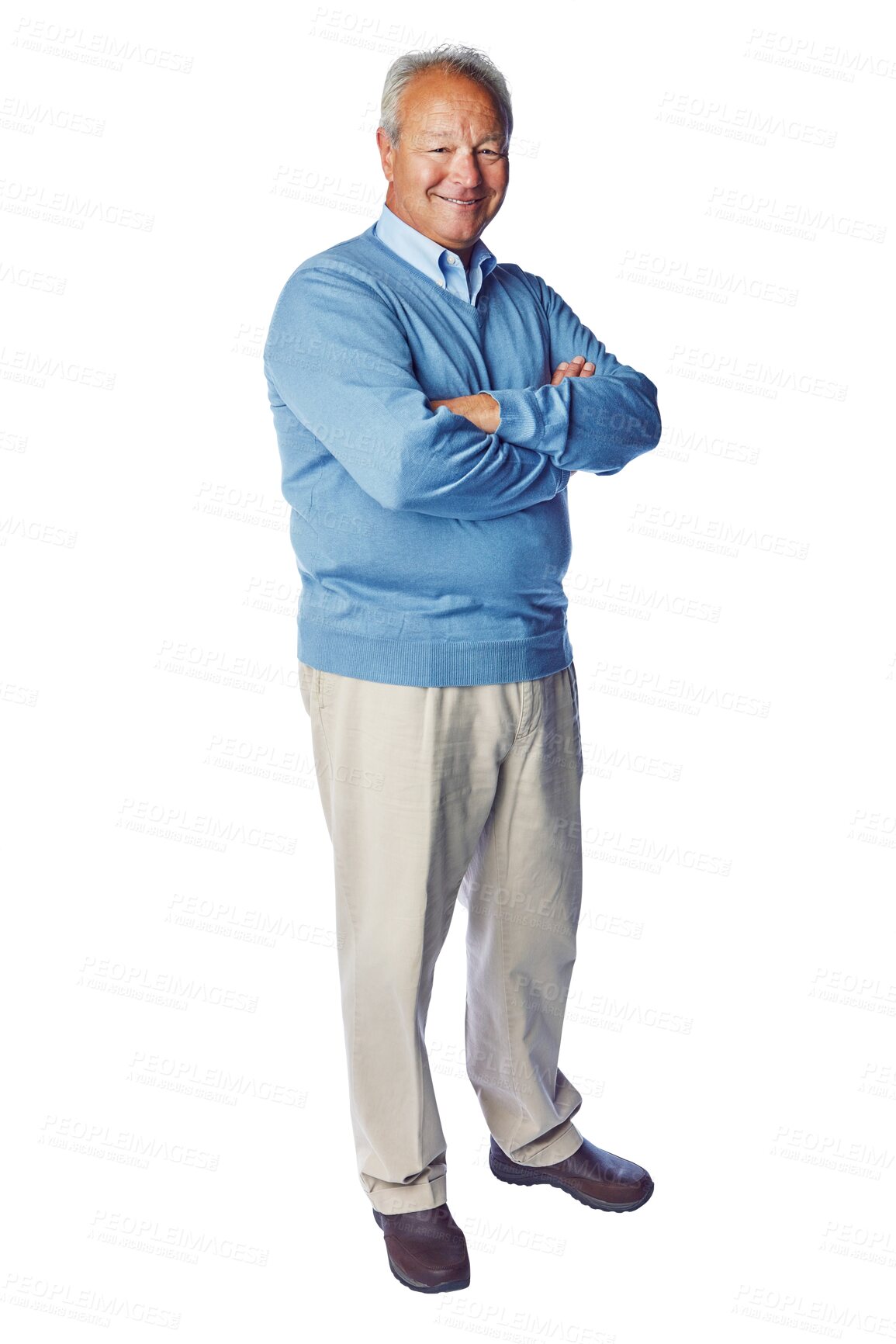 Buy stock photo Portrait, happy and arms crossed with a senior man isolated on a transparent background for business. Professional, smile and experienced with a male manager or employee on PNG for a corporate career