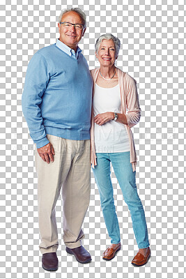 Buy stock photo Portrait, smile and senior couple with relationship, love and happiness isolated against transparent background. Face, mature man and elderly woman embrace, romance and marriage with bonding and png