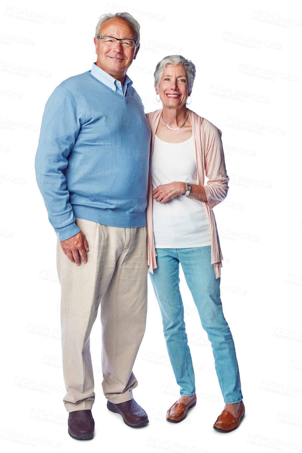 Buy stock photo Portrait, smile and senior couple with relationship, love and happiness isolated against transparent background. Face, mature man and elderly woman embrace, romance and marriage with bonding and png