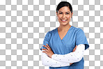 PNG portrait of a beautiful young doctor standing with arms folded