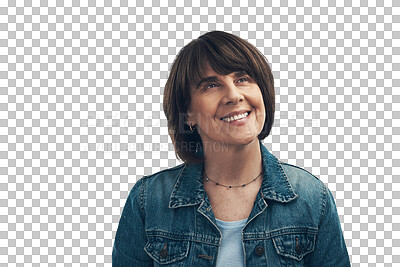 Buy stock photo PNG of Studio shot of a senior woman looking thoughtful.