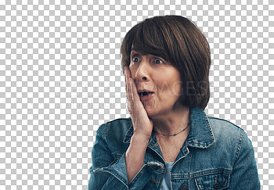 Buy stock photo PNG Studio shot of a senior woman looking shocked against
