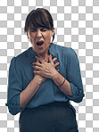 PNG Studio shot of a senior woman holding her chest in pain 